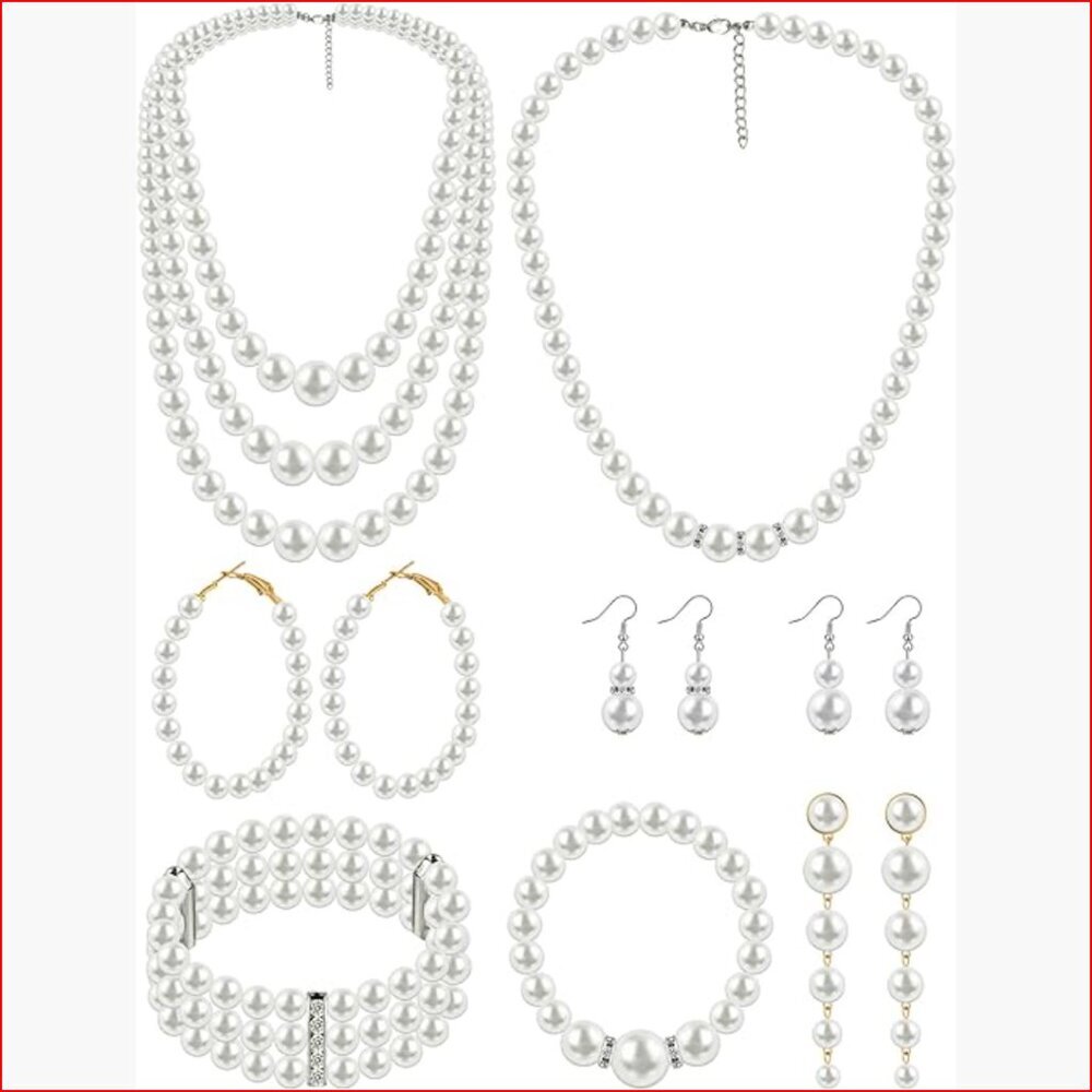 Faux Pearl Jewelry Set with Rhinestones for Wedding Bridal Party